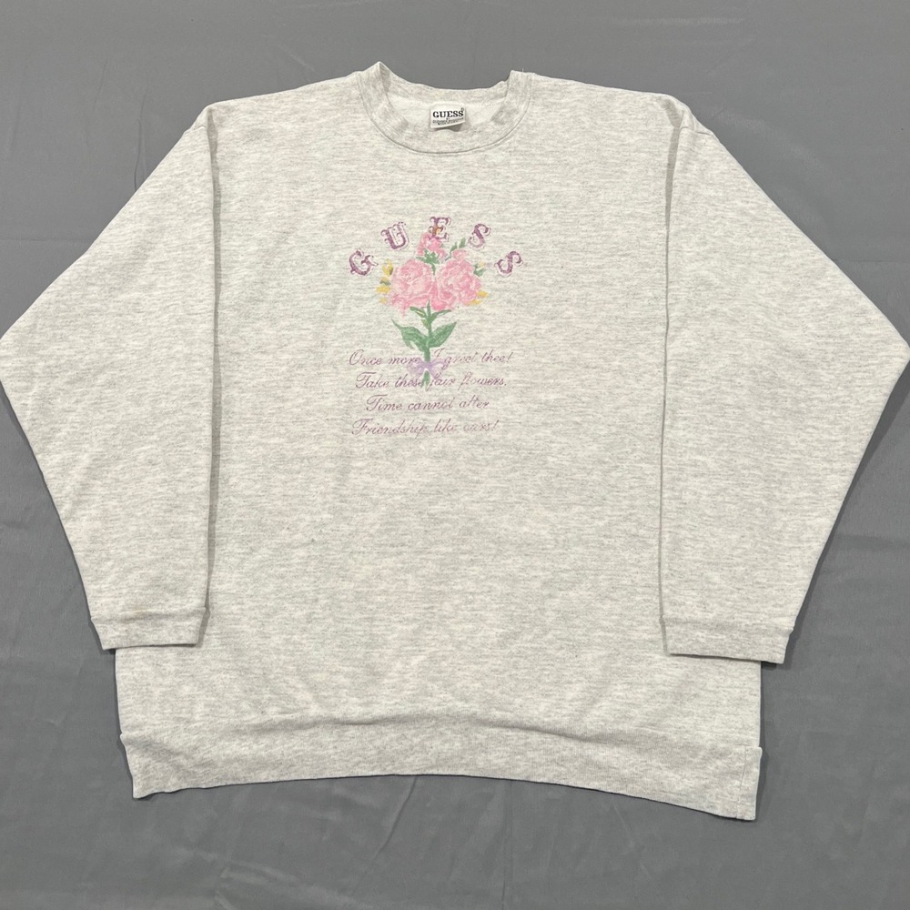 Vintage Guess by Georges Marciano Floral Sweatshirt Heather Gray Made in USA L